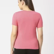 Women Solid Round Neck Poly Cotton Pink T-Shirt