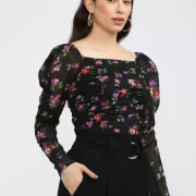 Casual Regular Sleeves Printed Women Black Top