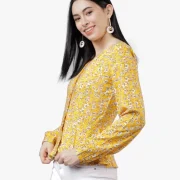 Casual Regular Sleeves Printed Women Yellow Top