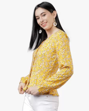 Casual Regular Sleeves Printed Women Yellow Top