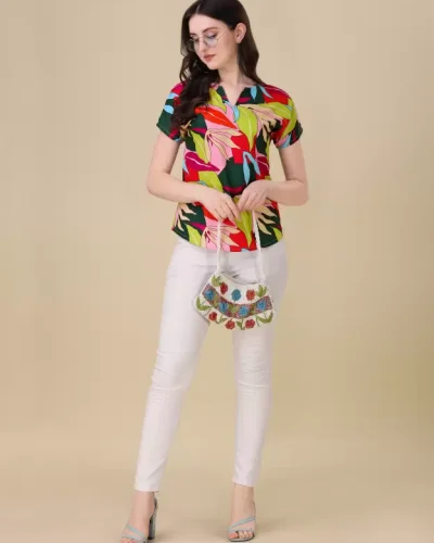 Casual Regular Sleeves Printed Women Multicolor Top