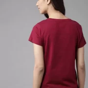 Women Printed Round Neck Pure Cotton Maroon T-Shirt