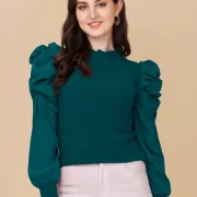 Casual Puff Sleeves Solid Women Top