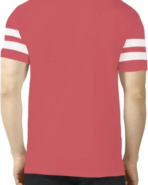 Men Striped Round Neck Cotton Blend Pink, White T-Shirt