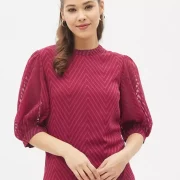 Casual Puff Sleeves Self Design Women Top