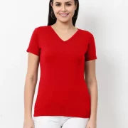 Women Solid V Neck Pure Cotton T-Shirt