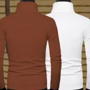 Pack of 2 Men Solid High Neck Cotton Blend Brown With Multicolor T-Shirt