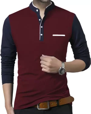 Men Solid Polo Neck Cotton Blend Dark Blue, Maroon T-Shirt