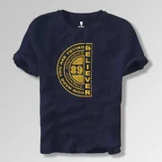 Men Typography Round Neck Cotton Blend  Navy Blue T-Shirt