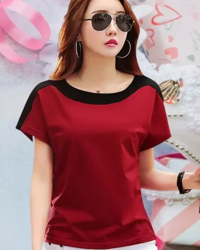 Women Solid Round Neck Cotton Blend T-Shirt