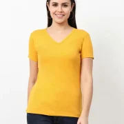 Women Solid V Neck Pure Cotton T-Shirt