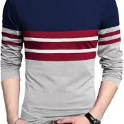 Men Striped Round Neck Cotton Blend Multi Color T-Shirt