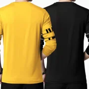 Pack of 2 Men Printed Round Neck Cotton Blend Yellow, Black T-Shirt