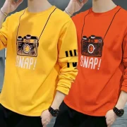 Pack of 2 Men Printed Round Neck Cotton Blend Orange, Yellow T-Shirt