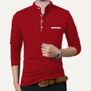 Men Solid Polo Neck Cotton Blend T-Shirt