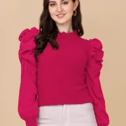 Casual Puff Sleeves Solid Women Top