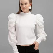 Casual Puff Sleeves Solid Women Top