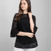 Casual Bell Sleeves Self Design Women Top