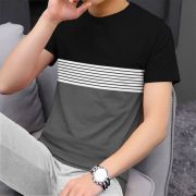 Men Striped Round Neck Cotton Blend Mixed Color T-Shirt