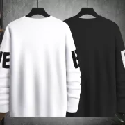 Pack of 2 Men Printed Round Neck Cotton Blend White, Black T-Shirt