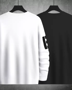 Pack of 2 Men Printed Round Neck Cotton Blend White, Black T-Shirt