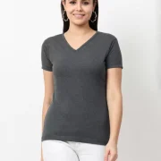 Women Solid V Neck Pure Cotton T-Shirt