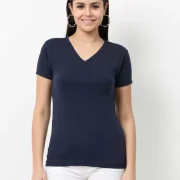 Women Solid V Neck Pure Cotton T-Shirt