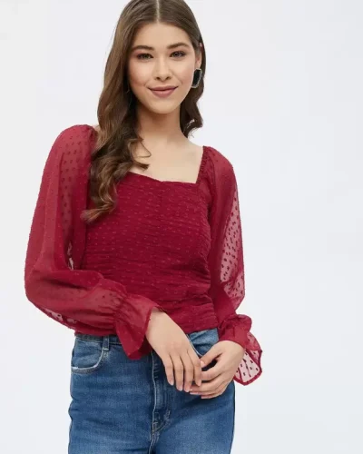 Casual Bell Sleeves Printed Women Multi-Color Top