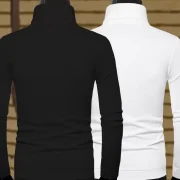 Pack of 2 Men Solid High Neck Cotton Blend Black With Multicolor T-Shirt