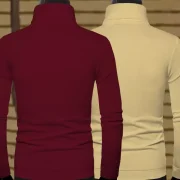 Pack of 2 Men Solid High Neck Cotton Blend Maroon With Multicolor T-Shirt