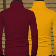 Pack of 2 Men Solid High Neck Cotton Blend Maroon With Multicolor T-Shirt