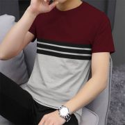 Men Striped Round Neck Cotton Blend Mixed Color T-Shirt