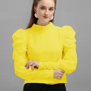 Casual Puff Sleeves Solid Women Top