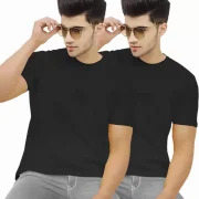 Pack of 2 Men Solid Round Neck Cotton Blend T-Shirt