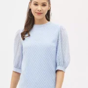 Casual Puff Sleeves Self Design Women Top