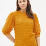 Casual Puff Sleeves Self Design Women Top