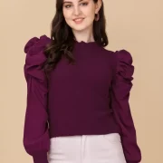 Casual Puff Sleeves Solid Women Top