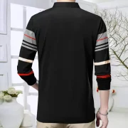 Men Striped Mandarin Collar Cotton Blend Multicolor T-Shirt