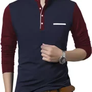 Men Solid Polo Neck Cotton Blend Dark Blue, Maroon T-Shirt