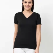 Women Solid V Neck Pure Cotton T-Shirt