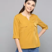 Casual Roll Up Sleeves Solid Women Multicolor Top